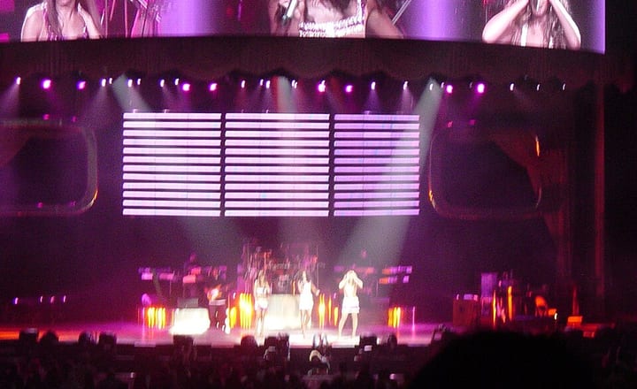 Destiny's Child performing live in 2005 during their final tour.