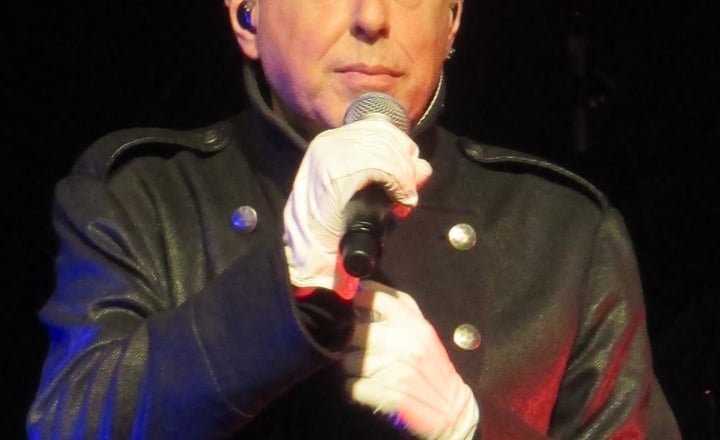 Holly Johnson of Frankie Goes to Hollywood on stage in 1984, the year 'Relax' spent five weeks at number one through the BBC ban.