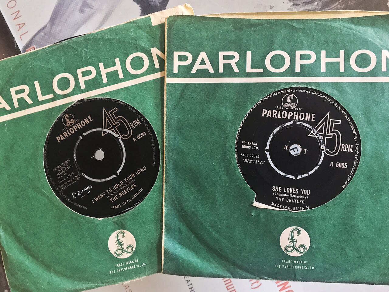 The Beatles - First Pressings - She Loves You (1963-08-23. Parlophone R5055. SideB. I’ll Get You), I Want To Hold Your Hand (1963-11-29. Parlophone R5084. SideB. This Boy) - (taken on 2018-11-24 by H. Michael Karshis).jpg