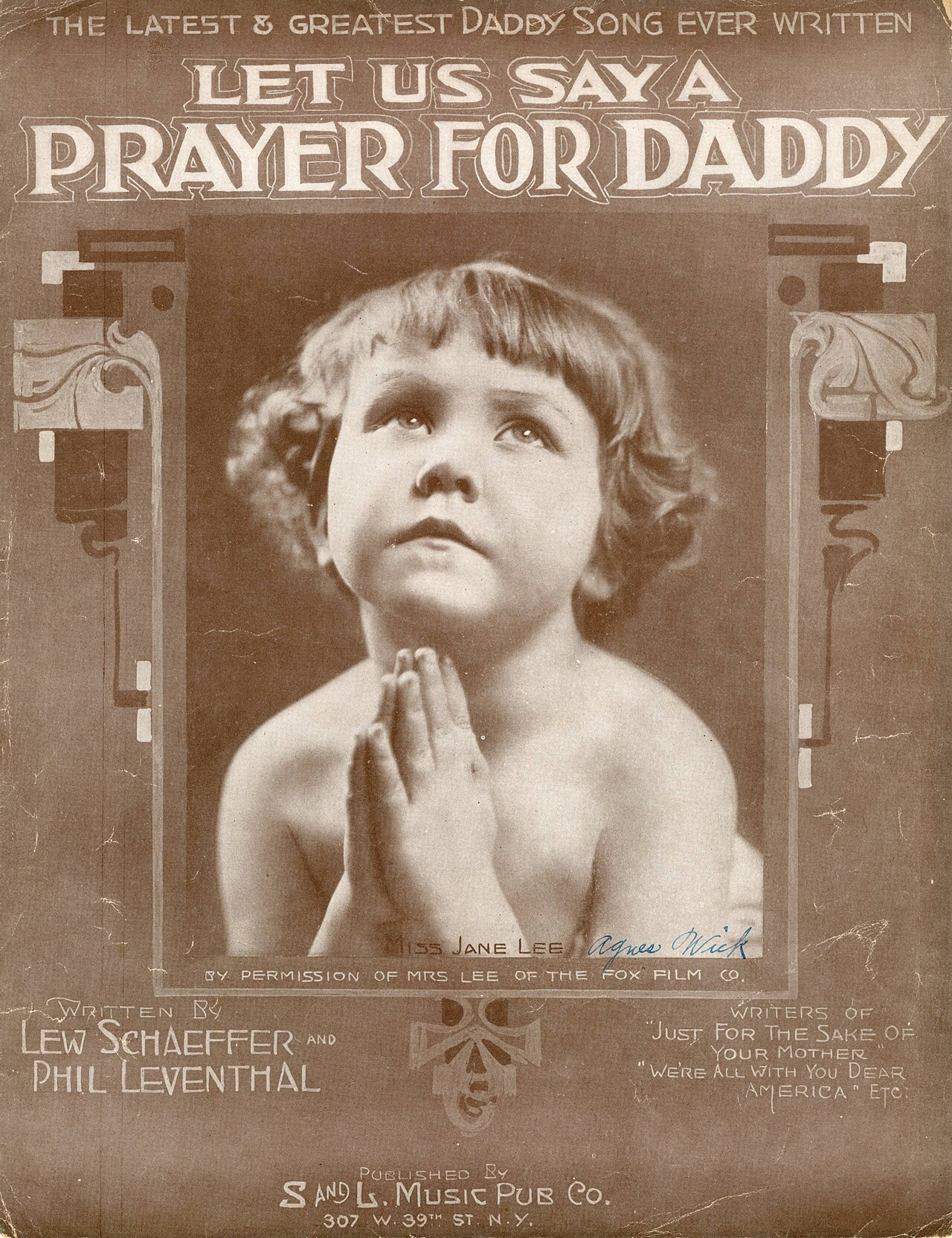 Sheet music cover - LET US SAY A PRAYER FOR DADDY - THE LATEST AND GREATEST DADDY SONG EVER WRITTEN (1907).jpg